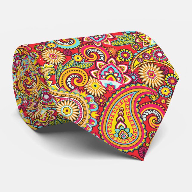 Retro Hippie Boho 60's 70's Pattern Necktie (Rolled)