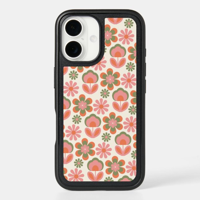 Retro Hippie Boho 70s Flower Pattern Pink Green  Otterbox iPhone Case (Back)