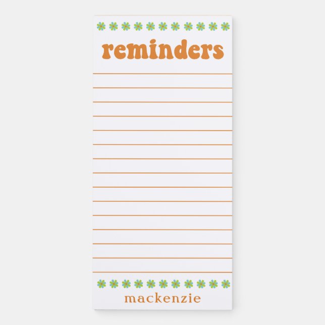 Retro Hippie Boho Cute Flowers Reminder List Magnetic Notepad (Front)