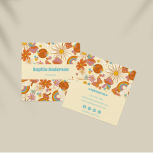 Retro Hippie Boho Floral Mushroom Square Business Card