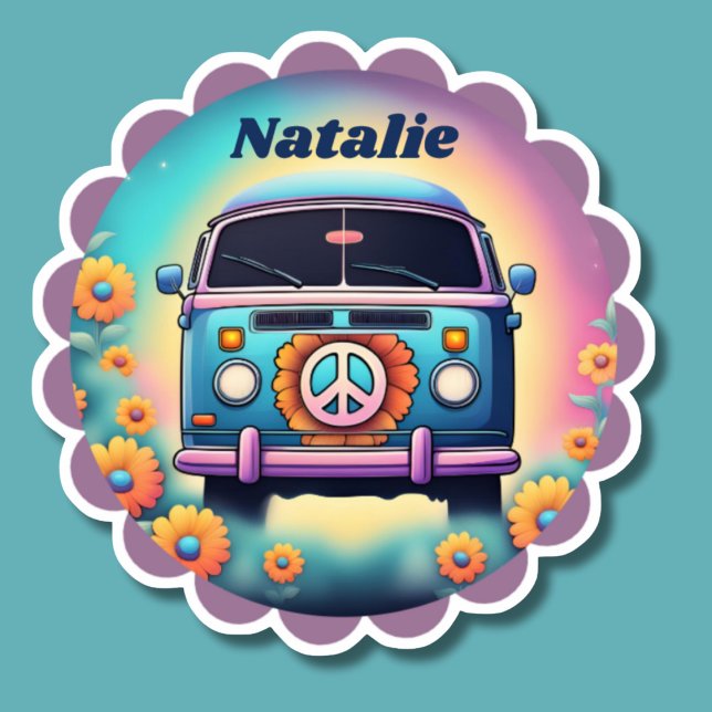 Retro Hippie Bus Monogram Waterproof Sticker (Creator Uploaded)