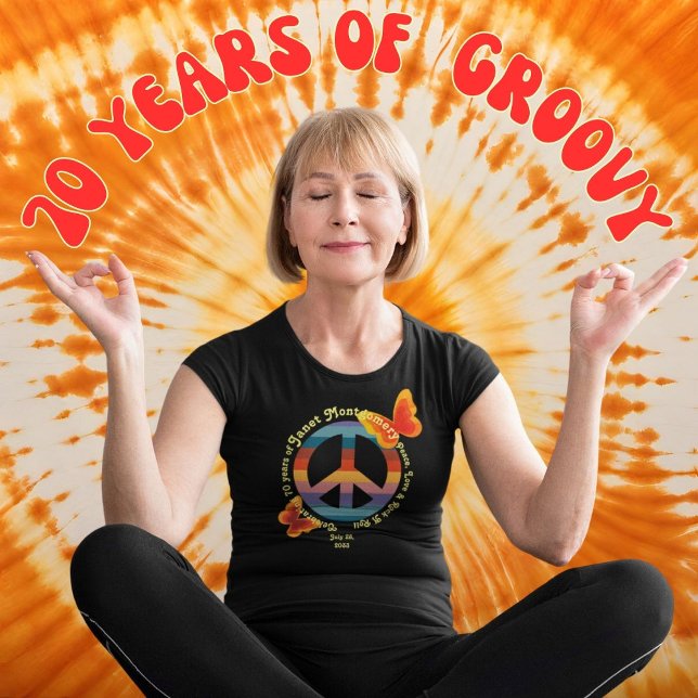 Retro Hippie Butterfly 70th Photo Birthday  T-Shirt (Milestone Baby Boomer Hippie Birthday Guest of Honor T shirt. )