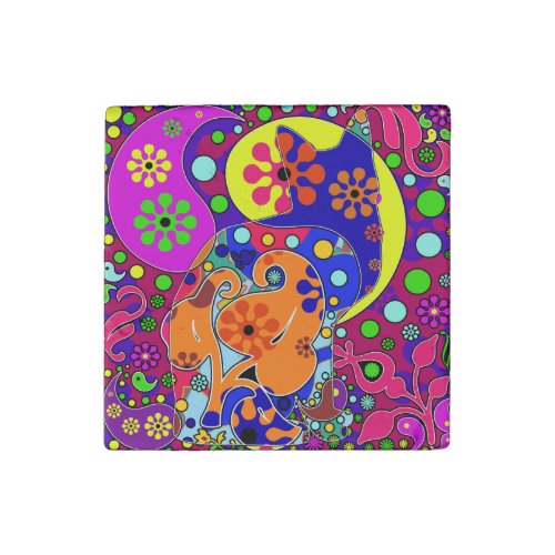 Retro Hippie Cat Flower Power Pop Art Magnet