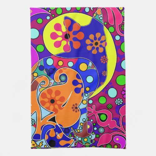 Retro Hippie Cat Flower Power Pop Art Towel