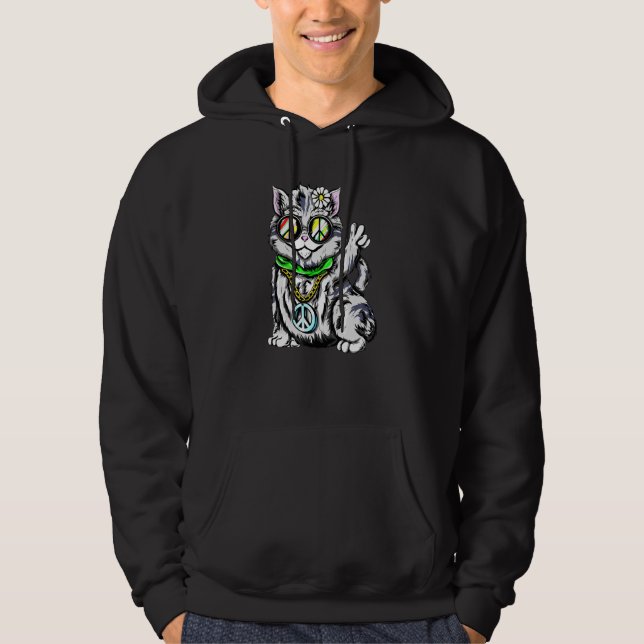 Retro Hippie Cat Hoodie (Front)
