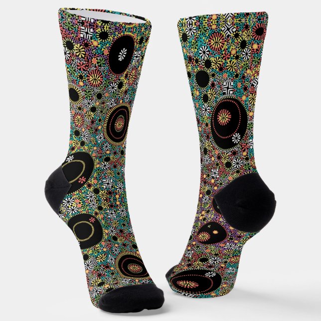 Retro Hippie Colorful 60s Pattern Socks (Angled)