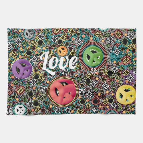 Retro Hippie Colorful Circles 60s Pattern Kitchen Towel