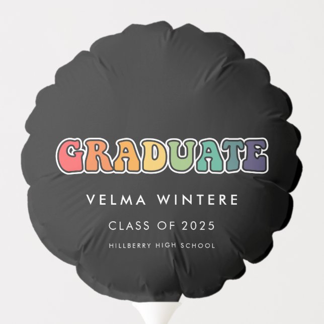 Retro hippie colorful Graduate Balloon (Back)