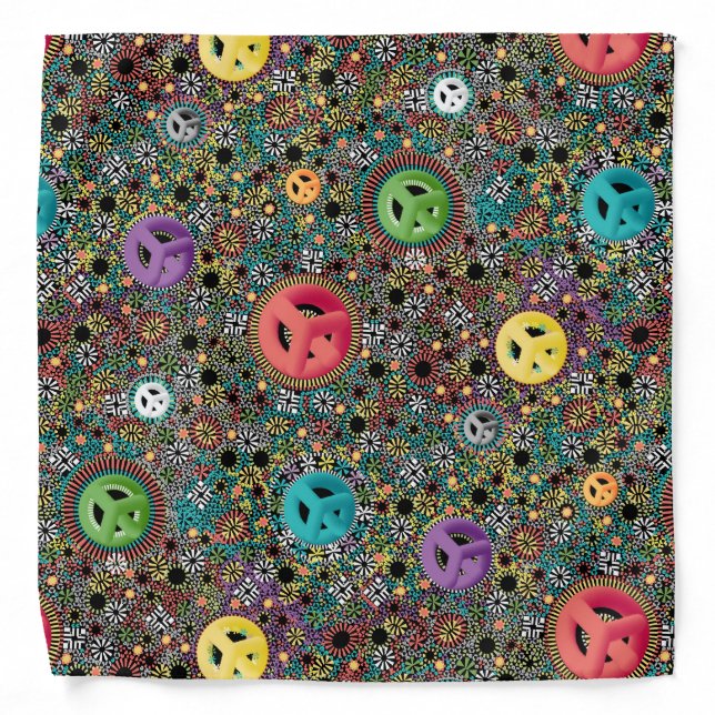 Retro Hippie Colorful Peace Sign 60s Pattern Bandana (Front)