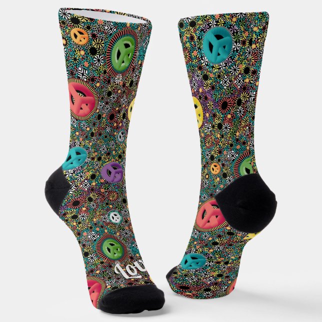Retro Hippie Colorful Peace Sign 60s Pattern Socks (Angled)
