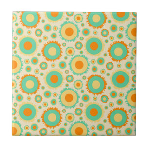 Retro Hippie Dots In Orange, Green, & Tan Tile