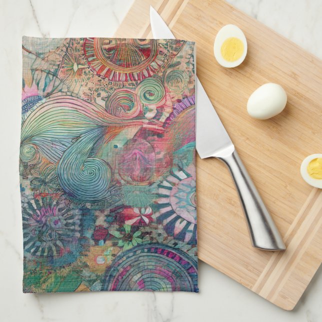 Retro Hippie Fantasy Kitchen Towel (Quarter Fold)