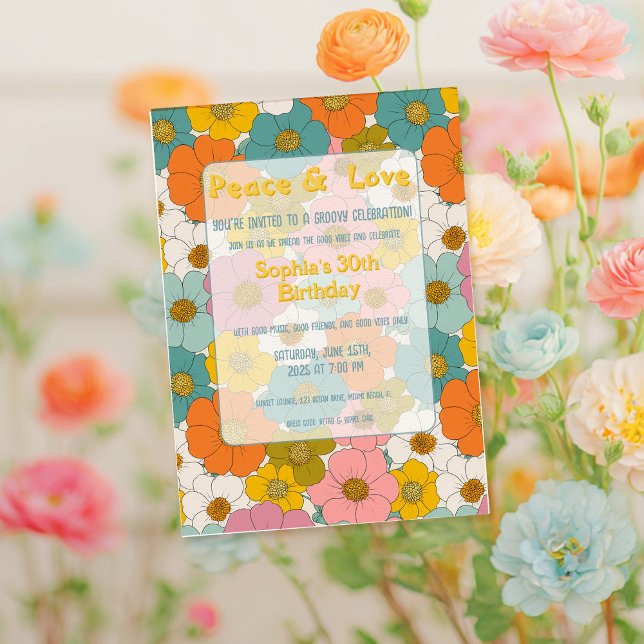 Retro Hippie Floral Birthday Invitation (Creator Uploaded)