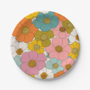 Retro Hippie Floral  Paper Plates