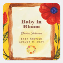 Retro Hippie Floral Watercolor Orange Baby Shower