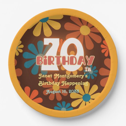Retro Hippie Flower 70th Birthday  Paper Plates