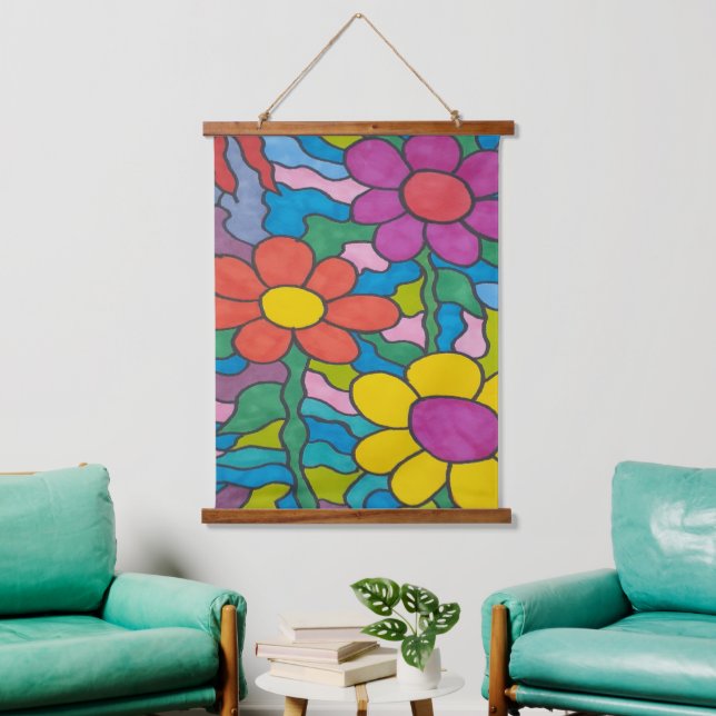 Retro Hippie Flower Art  Hanging Tapestry (Living Room)