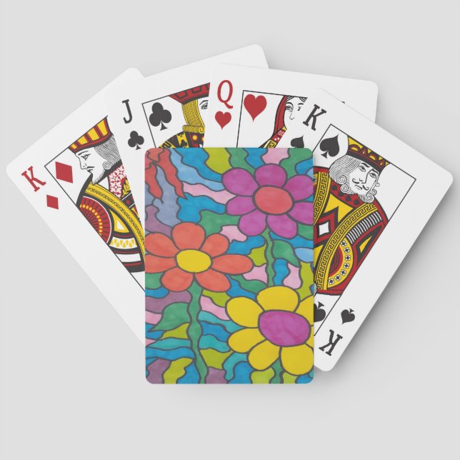 Retro Hippie Flower Art  Poker Cards (Back)