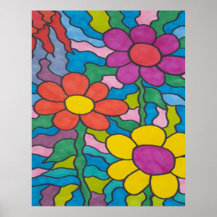 Retro Hippie Flower Art Poster
