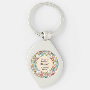 Retro Hippie Flower Bridal Shower Thank You Keychain