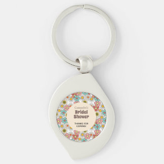 Retro Hippie Flower Bridal Shower Thank You Keychain