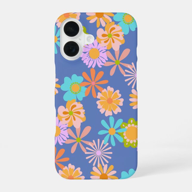Retro Hippie Flower Pattern in Blue  Iphone Case (Back)