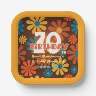 Retro Hippie Flower Personalized 70th Birthday Paper Plates