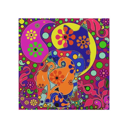 Retro Hippie Flower Power Paisley Cat Pop Art