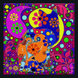 Retro Hippie Flower Power Paisley Cat Pop Art Poster<br><div class="desc">Bright retro colorful hippie flowers with a hidden kitty. For more colorful decor visit the rest of this shop!</div>