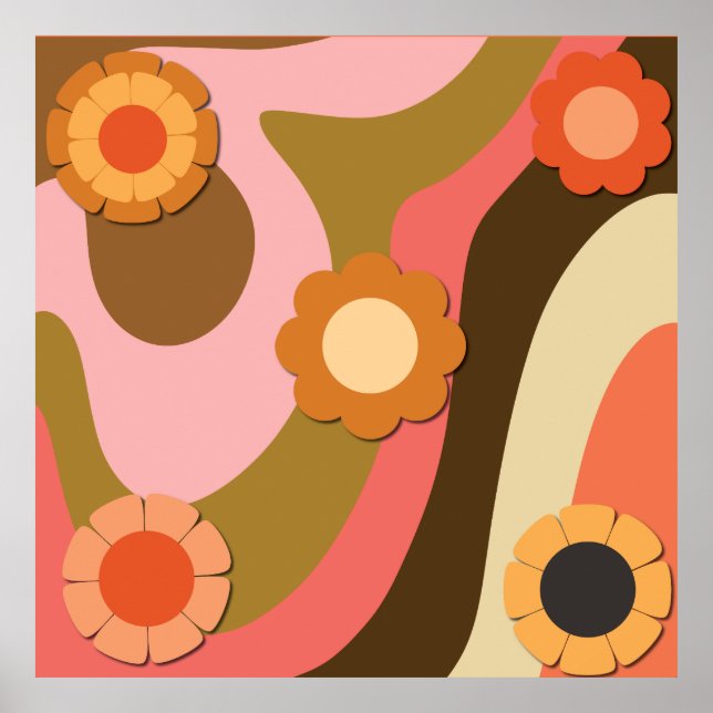 Retro hippie flower swirls   poster (Front)
