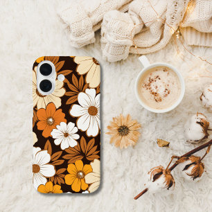 Retro Hippie Flowers Beige Yellow Brown Orange iPhone 16 Case