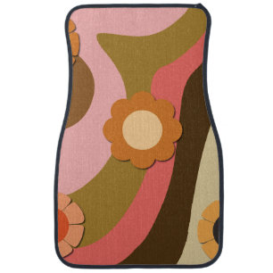 Retro hippie flowers car floor mat