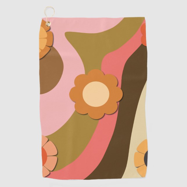 Retro hippie flowers        golf towel (Front)