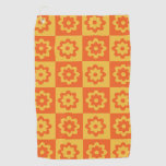 Retro Hippie Flowers on Checkerboard Yellow Orange Golf Towel