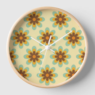 Retro Hippie Flowers Wall Clock