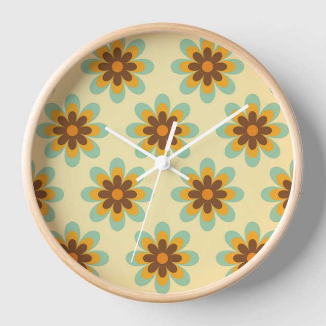 Retro Hippie Flowers Wall Clock (Front)