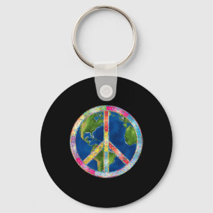 Retro Hippie Freedom Peace Sign 60s 70s No Worries Keychain