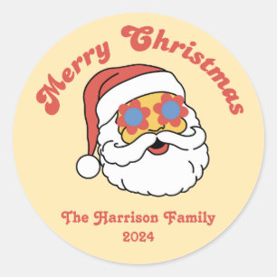Retro Hippie Funny Santa Christmas Classic Round Sticker