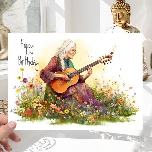 Retro Hippie Girl 60s Flower Power _ Fun Birthday Card