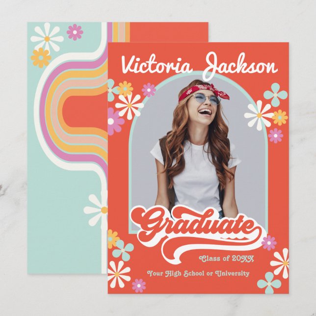 Retro Hippie Graduate Photo Announcement (Front/Back)
