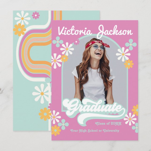 Retro Hippie Graduate Photo Announcement (Front/Back)