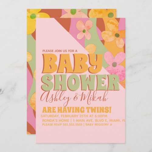 Retro Hippie Groovy Flower Baby Shower Invitation