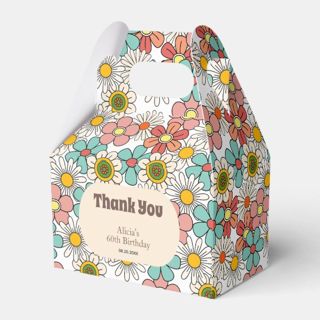Retro Hippie Groovy Flower Birthday Thank You Favor Boxes (Back Side)
