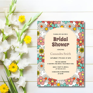 Retro Hippie Groovy Flower Bridal Shower Invitation