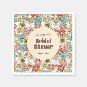 Retro Hippie Groovy Flower Bridal Shower  Napkins