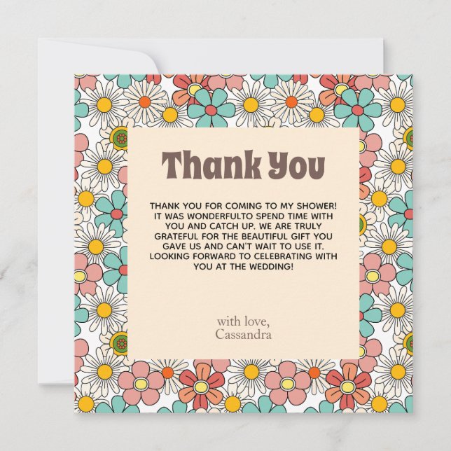 Retro Hippie Groovy Flower Bridal Shower Thank You (Front)