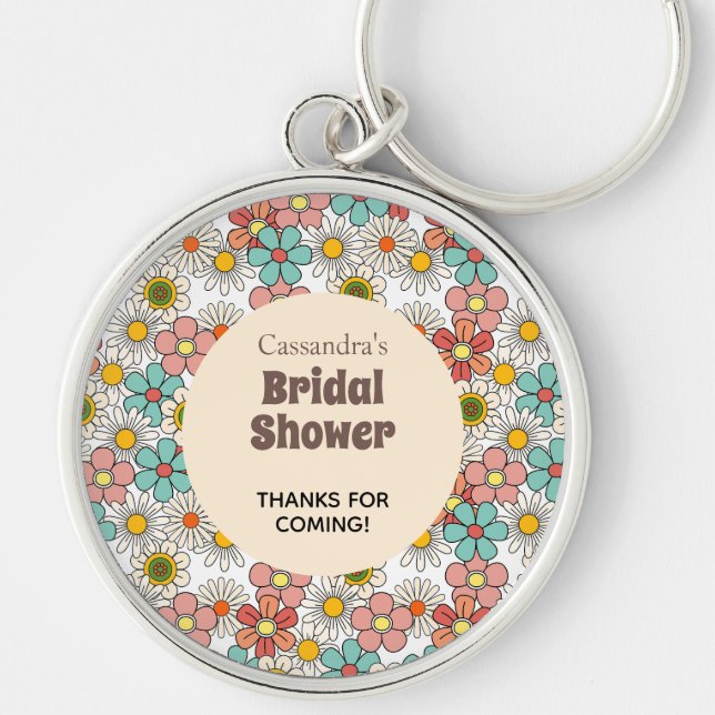 Retro Hippie Groovy Flower Bridal Shower Thank You Keychain (Front)