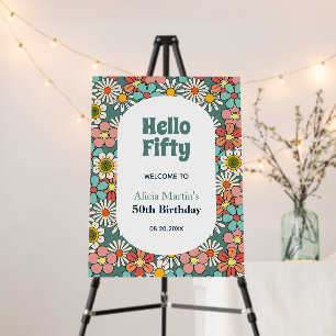 Retro Hippie Groovy Flower Hello Fifty Birthday  Foam Board