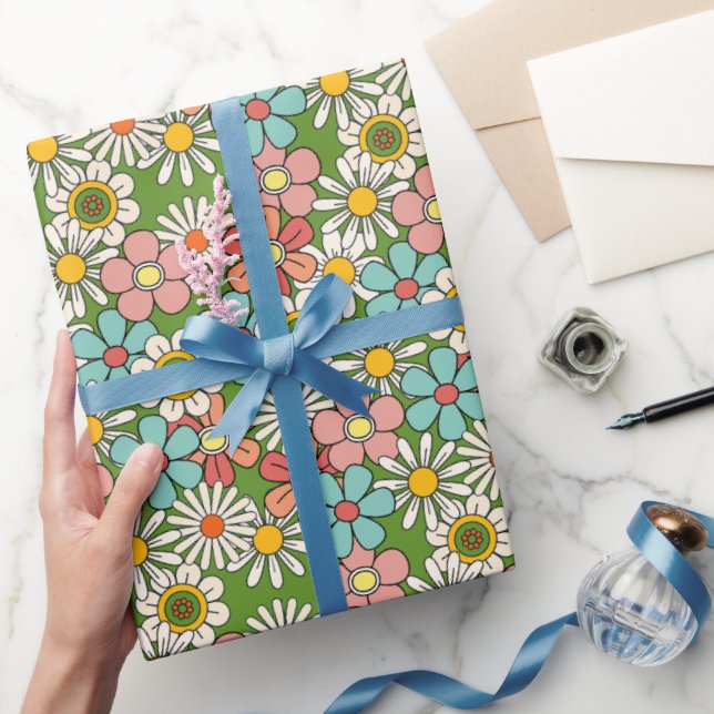 Retro Hippie Groovy Flower Hello Thirty Birthday Wrapping Paper (Gifting)