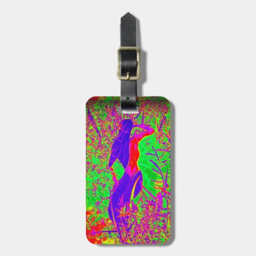 retro hippie groovy purple mermaid luggage tag